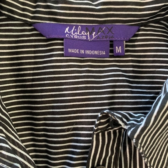 Mylie Cyrus Max Azria Top Juniors Medium Cinch Waist Roll Tab Sleeves Bl… - Picture 3 of 4